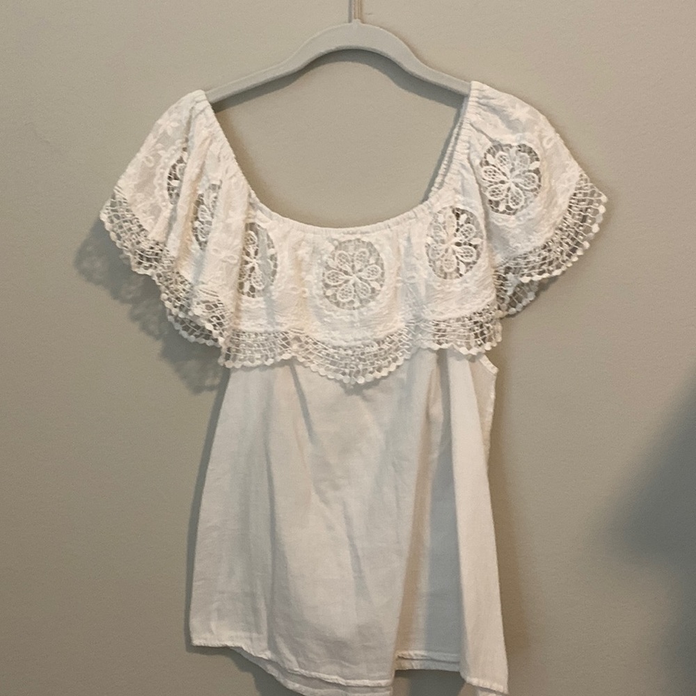 White linen off the shoulder top